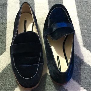 Zara Basic Blue Velvet Loafers